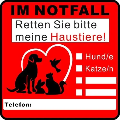 Produktbild: Notfall-Rettungs-Aufkleber für Haustiere: Tierfinder 2er Set, Brandschutz-Leitsystem, UV-geschützt, personalisierbar, 80x80mm