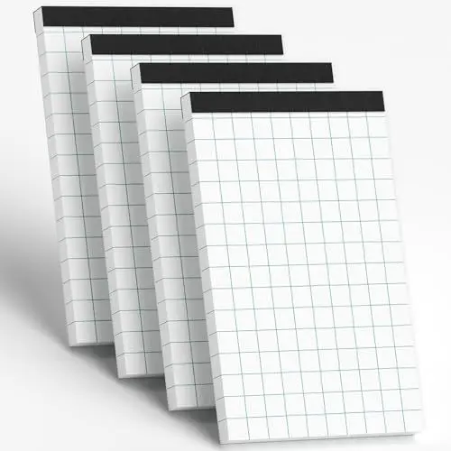 Produktbild: Notizblock Kariert 12,7 x 20,3 cm Notizblöcke, 4 Stück Millimeterpapier Block Notizzettel Graphikblöcke Schreibblock Kariert 80g/m² Rasterpapier für Schule Papier Büro - 2 Quadrate/In, 50 Blatt/Block