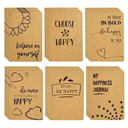 Produktbild: Notizbuch Liniert, Softcover-Kraftpapier-Einband, 6 Motive mit Motivierenden Sprüchen, 80 Seiten (10,2 x 14,5 cm, Braun, 24 Stück)