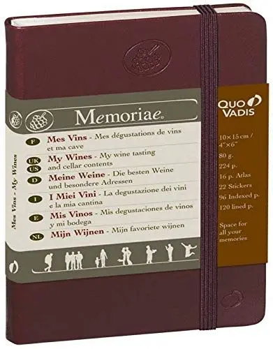 Produktbild: Notizbuch Memoriae, Meine Weine: Die besten Weine und besondere Adressen. Mit Themenindexen, Stickern und Platz f. eigene Eintragungen. Mit Fächertasche u. Gummiband-Verschluss