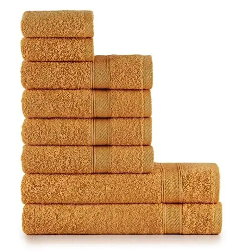 Produktbild: nottoc Handtücher Set Orange 8-TLG / 2 Badetücher 70x140 + 4 Handtücher 50x90 + 2 Gästehandtücher 30x50 - Handtuch mit Aufhänger 100% Baumwolle Saugfähige Weiche Luxus Duschhandtücher