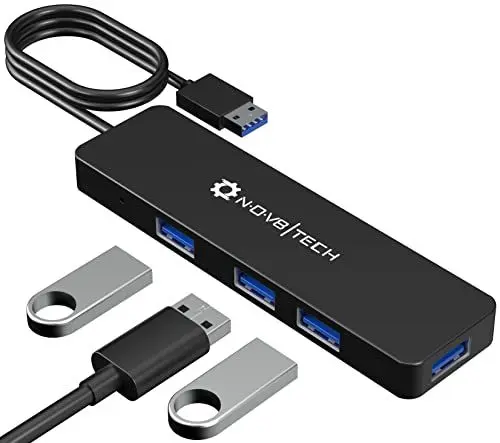 Produktbild: Nov8Tech 4-Port USB Splitter USB Hub 3.0 2Ft Kabel verlängerung - USB mehrfachstecker für Dell, Asus, MacBook, Mac Pro, Mac Mini, iMac, Surface Pro, XPS, PC, Flash Drive, HDD