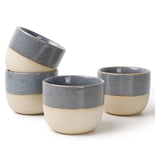 Produktbild: NOVAJOY Espressotassen Set (4 x 88ml), Mini-Espressotasse - Handgefertigt aus dickwandigem Porzellan, Keramik kleine Kaffeetassen Blau | Originelle Geschenkidee für Espresso, Tee, Eistee, Whiskey