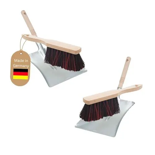 Produktbild: Novaliv 2X Kehrblech Set Kehrblechgarnitur Handfeger Arenga & ELASTONBORSTEN Kehrblech Metall Silber verzinkt Kehrblechbesen Handkehrset Kehrblechset Kehrschaufel Besen Feger und Kehrblech