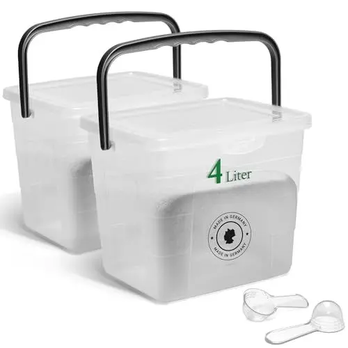 Produktbild: Novaliv 2x Waschmittelbox mit Deckel 4 Liter Transparent und Dosierlöffel 23,5 x 18 x 18,5 cm Waschpulver Aufbewahrungsbox mit Henkel Waschmittel Aufbewahrung Waschmittelbehälter Waschpulverbehälter
