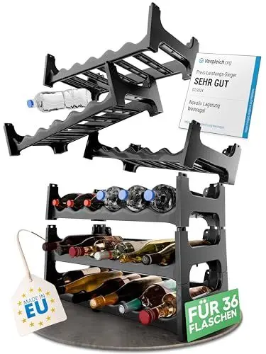 Produktbild: Novaliv Flaschenregal für 36 Flaschen aus Kunststoff, erweiterbar, Weinregal stapelbar, Schwarz, Getränkeregal Flaschen Regalsystem, Regal für Getränke, Flaschenschrank, Spirituosen Regal
