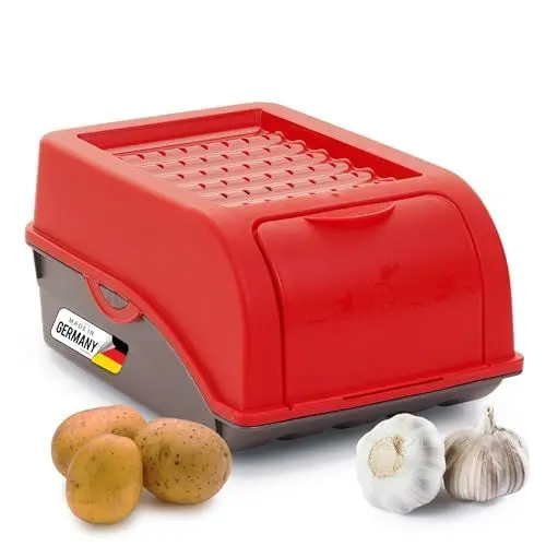 Produktbild: Novaliv Kartoffel Aufbewahrungsbox | klein 3,5L | ROT | Zwiebelbox | Gemüsebox stapelbar Kartoffelbox Zwiebel Aufbewahrung Kartoffelkorb Obstbehälter Kartoffelkiste Frischhaltedose Möhren