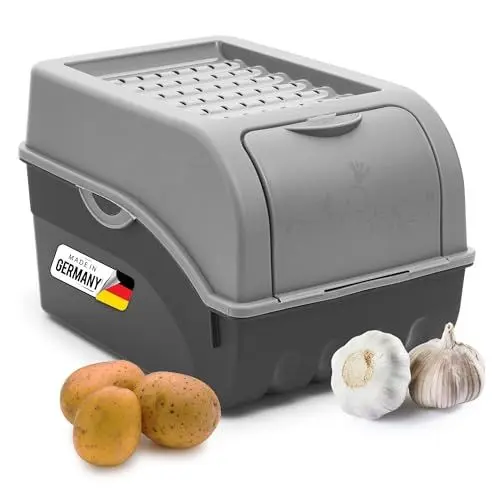 Produktbild: Novaliv Kartoffel Aufbewahrungsbox | mittel 5L | GRAU | Zwiebelbox | Gemüsebox stapelbar Kartoffelbox Zwiebel Aufbewahrung Kartoffelkorb Obstbehälter Kartoffelkiste Frischhaltedose…