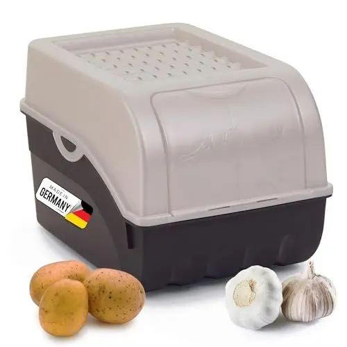 Produktbild: Novaliv Kartoffel Aufbewahrungsbox | mittel 5L | PERLMUT Weiss | Kartoffelbox | Gemüsebox stapelbar Zwiebelbox Kartoffelkorb Obstbehälter Kartoffelkiste Zwiebel Aufbewahrung Frischhaltedose Möhren