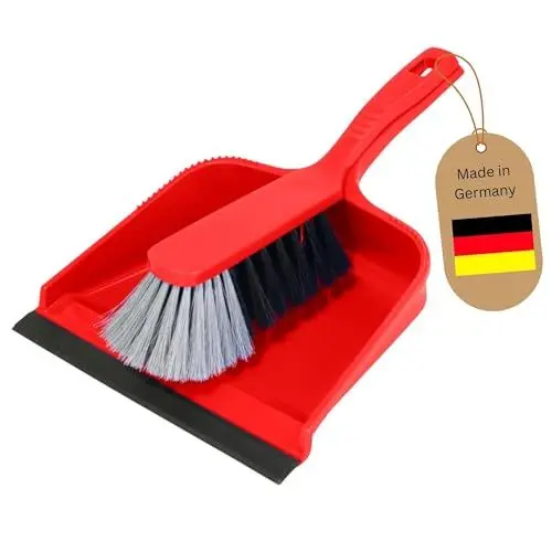 Produktbild: Novaliv Kehrblech Set Kehrblechgarnitur ROT Kunststoff Kehrblechbesen zum Aufkehren Handfeger Kunstborsten PPN Kehrblechset Kehrschaufel 20 cm - geeignet für Camping Feger und Kehrblech