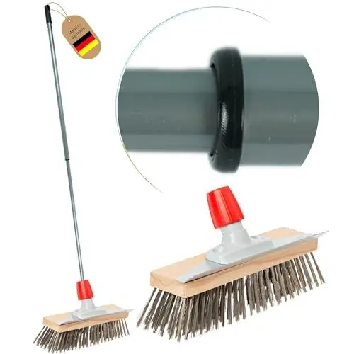 Produktbild: Novaliv Robuster Drahtbesen mit Stiel - Stahlbesen mit Teleskopstiel, Effiziente Moosentfernung, Drahtbürste, für Pflastersteine & Garten, Stahldrahtbesen, Mooskratzer, Pizzabesen, Pizzastein Bürste