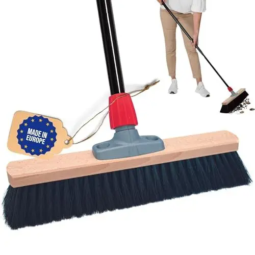 Produktbild: Novaliv Saalbesen 40 cm mit Stiel Borsten Kunstborsten Besen fein mit stiel Ideal als Werkstattbesen Hallenbesen Industriebesen Hausbesen Kehrbesen Zimmerbesen Haarbesen Terassenbesen Besen weich