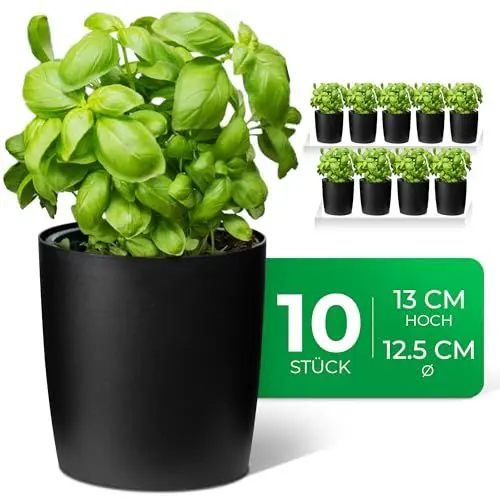 Produktbild: Novaliv Stilvolle 10er Set Kräutertopf aus Kunststoff Schwarz für Jede Fensterbank, frische Küchenkräuter, Kräutergarten für die küche, Kräuterbeet Indoor, Zimmerpflanzen, Pflanzentopf, Pflanzschale