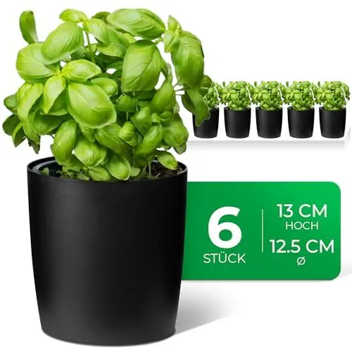 Produktbild: Novaliv Stilvolle 6er Set Kräutertopf aus Kunststoff Schwarz für Jede Fensterbank, frische Küchenkräuter, Kräutergarten für die küche, Kräuterbeet Indoor, Zimmerpflanzen, Pflanzentopf, Pflanzschale