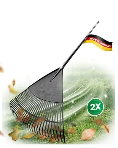 Produktbild: Novatool 2X Laubbesen mit 4tlg Steck- & Schraubstiel, Laubfeger mit 30 Kunststoff-Zinken, Rechen Arbeitsbreite 75cm, Laubrechen XXL, Gartenbesen, Rasenrechen, Harke, Landschaftsbesen XXL