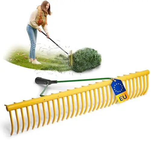 Produktbild: Novatool Gartenrechen-Kopf mit Grasfang-Vorrichtung und 32 Zinken, Arbeitsbreite 64,5 cm, Rechen aus Kunststoff und Metall, Laubsammler, Laubrechen, Rasenrechen, Gartengerät ohne Stiel, Gelb