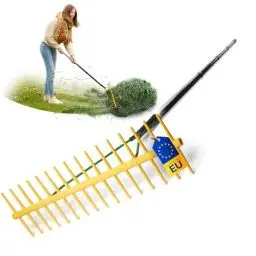 Produktbild: Novatool Heurechen mit 16 doppelseitigen Zinken und 4tlg Steck- & Schraubstiel, Arbeitsbreite 64 cm, Rechen aus Kunststoff und Metall, Gartenrechen, Heusammler, Rasenrechen, Gartengerät, Gelb