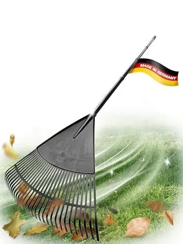 Produktbild: Novatool Laubbesen mit 4tlg Steck- und Schraubstiel, Laubfeger mit 30 Kunststoff-Zinken, Rechen Arbeitsbreite 75cm, Laubrechen, Gartenbesen, Rasenrechen, Harke, Landschaftsbesen, Gartengerät Schwarz