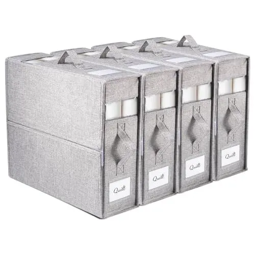 Produktbild: Novelfun 4 Stück Faltbares Aufbewahrungstasche für Bettlaken, Grau Bettwäsche Organizer Aufbewahrungsbox für Queen-Size oder King-Size Bettlaken Bettwäsche Decken Bettdecken