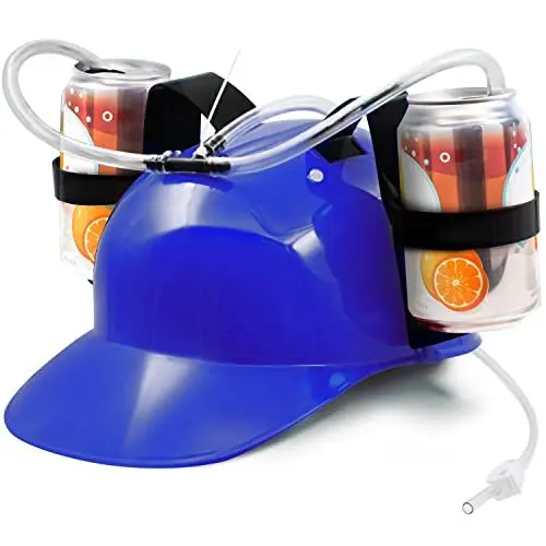 Produktbild: Novelty Place Trinkhelm mit verstellbarem Dosenhalter und Strohhalm für Bier und andere Getränke – das perfekte Accessoire für Parties und Freizeit - Blau
