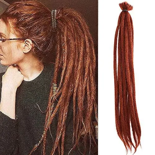 Produktbild: Noverlife 10PCS 50cm Ingwer Rot Dreadlock-Erweiterungen, Einseitig Gehäkelte Synthetische Dreadlocks Zubehör, Jamaika Punk Hip-Hop Reggae Hair Braiding Perücken Faux Locs für Mode Männer Frauen