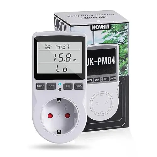 Produktbild: NOVKIT Energiekostenmessgerät, Stromzähler Steckdose, Stromverbrauchsmesser mit sichtbare Alarme und teilweise Zurücksetzen-Funktion, Überwachung der Min./Max. Leistung (16A/230V/3680W)