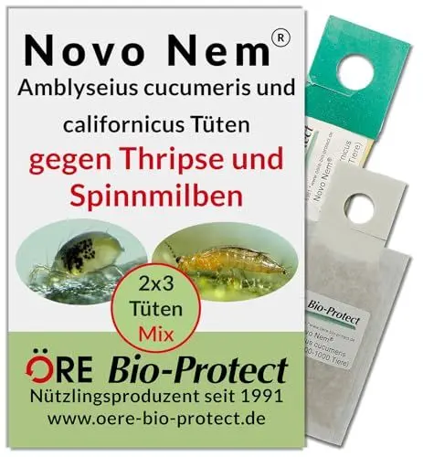 Produktbild: Novo Nem® Raubmilben Kombipack – 2 x 3 Tüten für 3-6 Pflanzen gegen Thripse und Spinnmilben an Zierpflanzen oder Gemüse, biologisch und umweltfreundlich