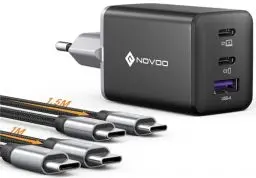 Produktbild: NOVOO 67W USB C Ladegerät 3-Port GaN Ⅲ USB C Netzteil Schnellladegerät mit 1 PD 100W Typ-C-Kabeln Wandladegerät für MacBook Pro 14'',Dell XPS 13,iPad Pro,iPhone 16,Galaxy S24/S23,Note20,Apple Watch
