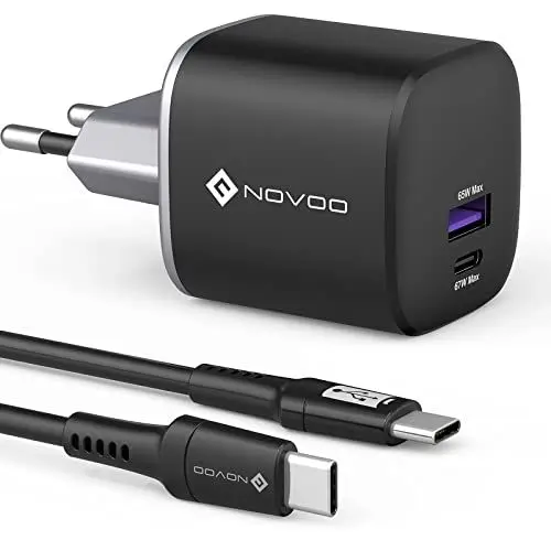 Produktbild: NOVOO 67W USB C Ladegerät GaN Ⅲ USB C Netzteil 3-Port mit Schnellladeleistung Kompaktes Reisen kompatibel MacBook Pro/Air,iPad Pro,Pixel,ThinkPad,Dell XPS 13,Samsung,iPhone 16,Galaxy S24,Steam Deck