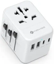 Produktbild: NOVOO Reiseadapter Weltweit 5 Ports Steckdosenadapter 21W mit 2 USB,2 USB C und 1AC Steckdose Internationaler Reisestecker Universaladapter Travel Adapter für Deutschland USA EU England Thailand usw