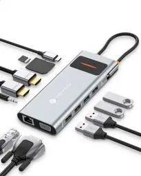 Produktbild: NOVOO USB C Docking Station Triple Display 13 in 1 USB C Dual 4K HDMI USB C Hub VGA Adapter Gigabit Ethernet 100W PD,4 USB Datenports,SD/TF,Audio/Mic USB C Adapter for MacBook M1 M2 Dell Surface HP