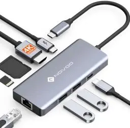 Produktbild: NOVOO USB C Hub 4K@60Hz HDMI 8-in-1 Adapter Gigabit Ethernet Docking Station mit 100W PD, SD/TF Kartenleser, 2 USB-A 3.0+1 USB-C Datenports für MacBook Pro,MacBook Air,HP und mehr Typ C Geräten