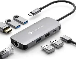 Produktbild: NOVOO USB C Hub Gigabit Ethernet USB C Adapter 7 in 1 MacBook Pro Air Adapter,4K HDMI,4xUSB,100W PD+Daten Hub USB C,für MacBook M1 M2,Surface Pro/Go,Pad Pro/Air,Dell,HP Laptop und mehr Typ C Geräten