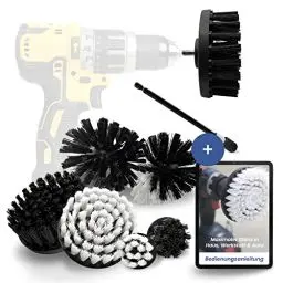 Produktbild: Novuj- Bürstenaufsatz Akkuschrauber für Autofelgen, Fliesen & Polster - 3 weiche & 3 (EXTRA Harte) Reinigungsbürsten - effektiver Bürstenaufsatz Bohrmaschine im 6er Set - inkl. E-Book Anleitung