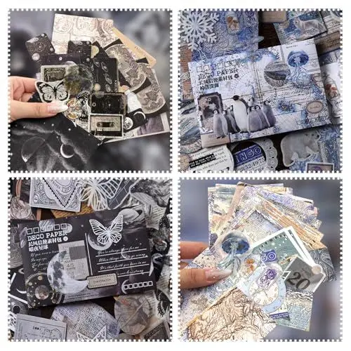 Produktbild: Npcswxq 200Pcs Scrapbooking Stickers Papier Set, Sternenhimmel und Ozean Unterwasser Scrapbook Zubehör Stickers für Bullet Journal Zubehör DIY Karte Machen Album, Collage, Planer, Geschenk verpacken