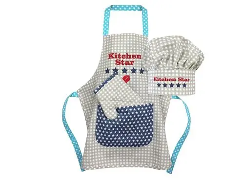 Produktbild: npluseins Kochmütze oder Küchenset 2teilig oder 3teilig für Kinder 1608.2344, 3teiliges Set Gr M, Kitchen Star