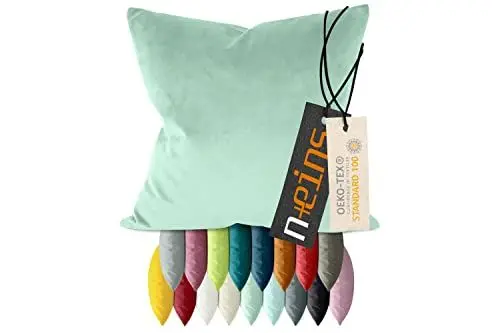 Produktbild: npluseins Samtkissenhülle - einfarbiges Design - erhältlich in 17 modischen Farben und in 4 verschiedenen Größen, Mint, ca. 40 x 40 cm