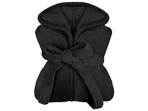 Produktbild: npluseins extra weicher Kapuzen-Bademantel aus Kuschelfleece - in modernen Farben und verschiedenen Größen - unisex & wadenlang, L, schwarz
