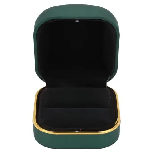 Produktbild: NSXAYIWE LED-Ringbox, Schmucketui mit LED-Licht, Samtfutter für funkelndes Aussehen, breite Ringschlitze, romantisches Ambiente für Hochzeiten, Verlobungen, Jubiläen (Dark Green)