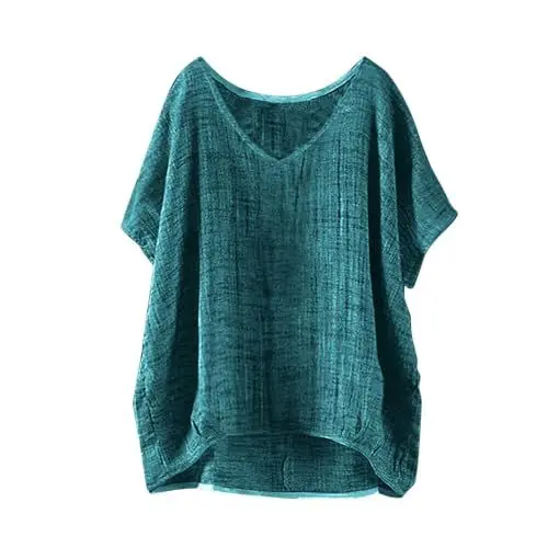 Produktbild: Nuaoxyeu Kurzes Kleid Musselin Bluse Damen Kurzarm Sommerbluse Oversized Elegant V-Ausschnitt Tshirts GroßE GrößEn Leichte Hawaii Hemd LäSsige Basic Baggy Warehouse Deal