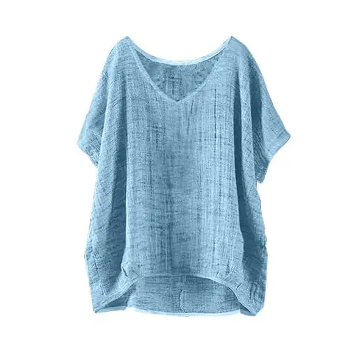 Produktbild: Nuaoxyeu Schlupfbluse Damen 3/4 Arm Musselin Bluse Damen Kurzarm Sommerbluse Oversized Elegant V-Ausschnitt Tshirts GroßE GrößEn Leichte Hawaii Hemd LäSsige Basic Baggy Meine Bestellungen Anzeigen