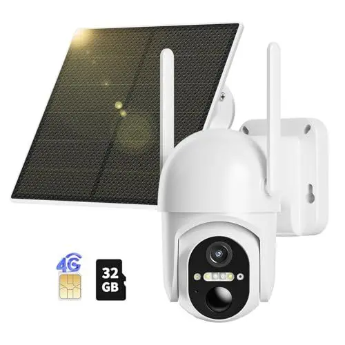 Produktbild: NUASI 4G LTE Überwachungskamera Aussen Akku mit SIM Karte & 32GB Speicherkarte, 2K Kabellos Solar PTZ Kamera Ohne WLAN Outdoor, 355°/100° Schwenkbar, Farb-Nachtsicht, 2-Wege-Audio, PIR Erkennung, IP66