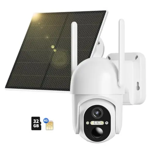Produktbild: NUASI 4G LTE Überwachungskamera Aussen Akku mit SIM Karte & 32GB Speicherkarte, 2K Kabellos Solar PTZ Kamera Outdoor Ohne WLAN, Farb-Nachtsicht, 355°/100° Schwenkbar, PIR Erkennung, 2-Wege-Audio, IP66