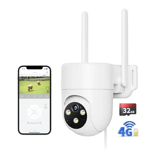Produktbild: NUASI 4G LTE Überwachungskamera Aussen mit SIM Karte, 2K PTZ 360° IP Kamera Ohne WLAN Outdoor mit FarbNachtsicht, AI Personenerkennung und 2-Wege-Audio, IP66 Wasserdicht, 32GB