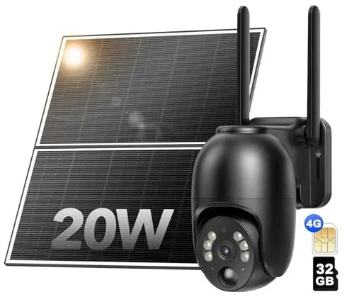 Produktbild: NUASI 4G LTE Überwachungskamera mit SIM Karte Aussen 18W Solarpanel, Kabellos Solar PTZ Überwachungskamera Ohne WLAN Outdoor mit PIR-Bewegungsmelder, 2K Farb-Nachtsicht, 355°/105°, 2-Wege-Audio,IP66