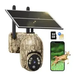 Produktbild: NUASI 4G LTE Wildkamera mit SIM Karte, 2K Kabellos Solar Wildtierkamera mit Handyübertragung App, Überwachungskamera Aussen Akku mit Farbnachtsicht, PIR-Erkennung, 2-Weg-Audio, IP66 Wasserdicht
