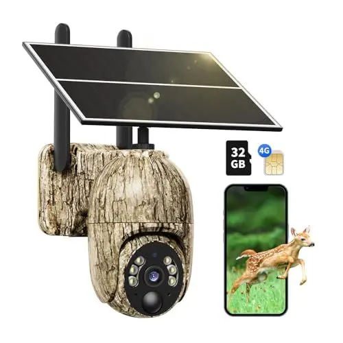 Produktbild: NUASI 4G LTE Wildkamera mit SIM Karte, 2K Kabellos Solar Wildtierkamera mit Handyübertragung App, Überwachungskamera Aussen Akku mit Farbnachtsicht, PIR-Erkennung, 2-Weg-Audio, IP66 Wasserdicht
