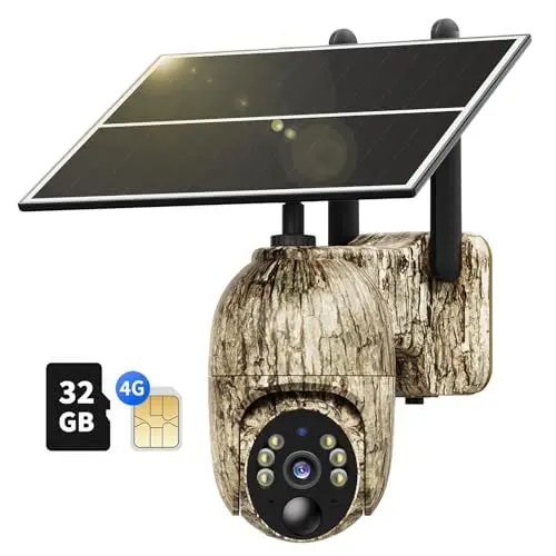 Produktbild: NUASI 4G LTE Wildkamera mit SIM Karte, 2K Solar Wildtierkamera mit Handyübertragung App, Kabellos Überwachungskamera Aussen Akku mit Farbnachtsicht, PIR-Erkennung, 2-Weg-Audio, IP66 Wasserdicht