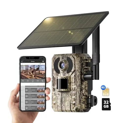 Produktbild: NUASI 4G Wildkamera mit Handyübertragung APP, Wildkamera mit Bewegungsmelder Nachtsicht, 2K Video, Wildkamera mit SIM Karte und 32G Speicher Karte, IP66 Wasserdicht
