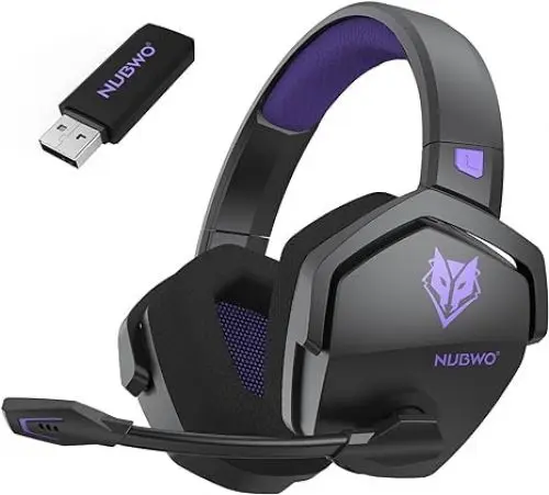 Produktbild: NUBWO G06 Dual Wireless Gaming Headset mit Mikrofon für PS5, PS4, PC, Mobile,NS: 2.4 GHz Wireless + Bluetooth - 100 Stunden - 50mm -Treiber - Lila